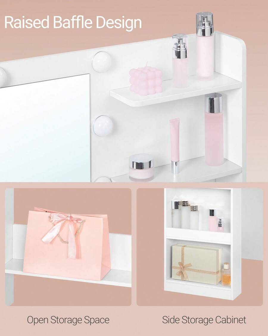 LED Vanity Desk with Large Mirror, 5 Drawers & Storage