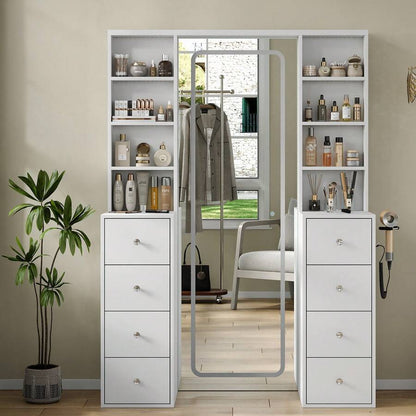 LED Vanity with Full-Length Mirror, 8 Drawers & Power Outlets