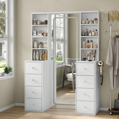 LED Vanity with Full-Length Mirror, 8 Drawers & Power Outlets