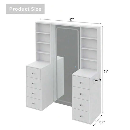 LED Vanity with Full-Length Mirror, 8 Drawers & Power Outlets