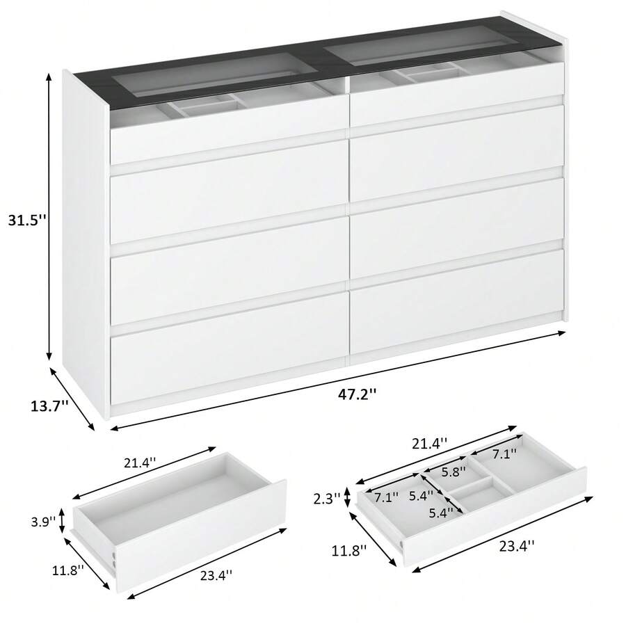 8-Drawer Closet Island with Glass Top & Jewelry Storage