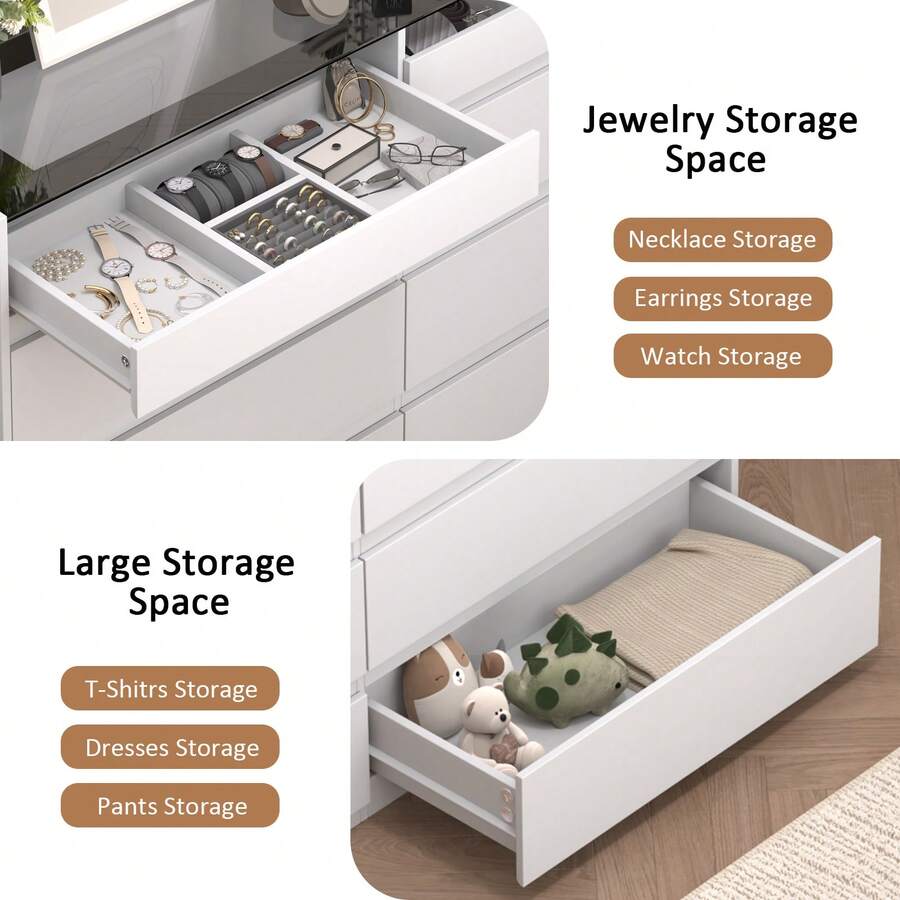 8-Drawer Closet Island with Glass Top & Jewelry Storage