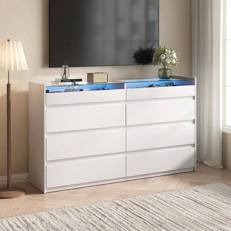8-Drawer Closet Island with Glass Top & Jewelry Storage