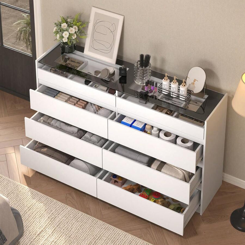 8-Drawer Closet Island with Glass Top & Jewelry Storage