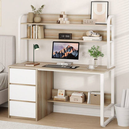 Home Office Desk with Hutch, 3 Drawers & Shelves