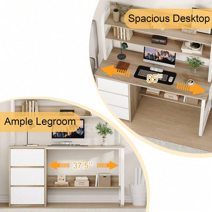 Home Office Desk with Hutch, 3 Drawers & Shelves