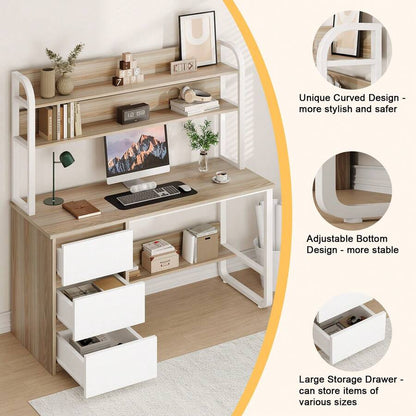 Home Office Desk with Hutch, 3 Drawers & Shelves