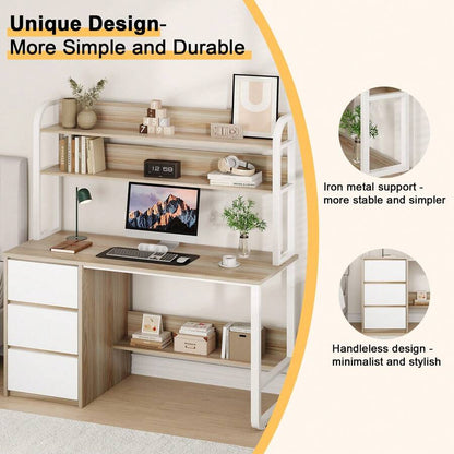 Home Office Desk with Hutch, 3 Drawers & Shelves