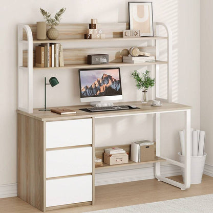 Home Office Desk with Hutch, 3 Drawers & Shelves