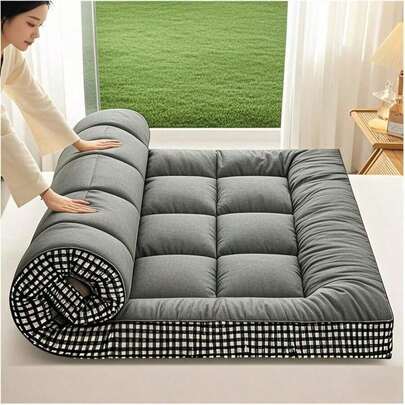 Grey Quilted Mattress Topper with Polyester Filling