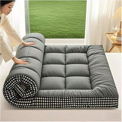 Grey Quilted Mattress Topper with Polyester Filling