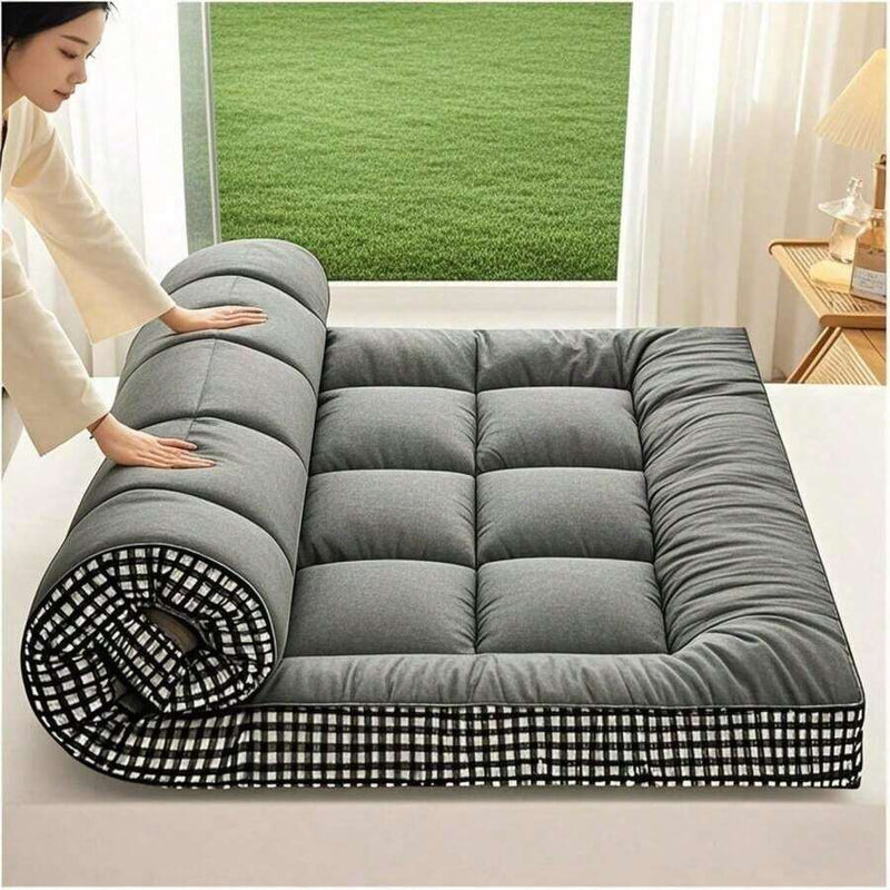 Grey Quilted Mattress Topper with Polyester Filling