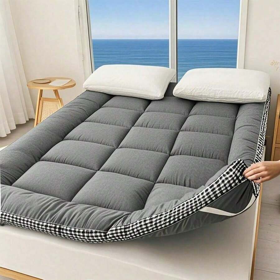Grey Quilted Mattress Topper with Polyester Filling