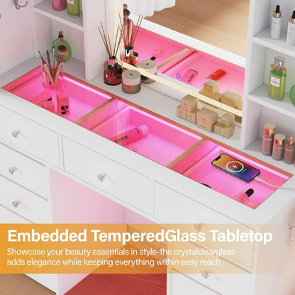 Full-Length Mirror Vanity with 11 Drawers & LED Lighting
