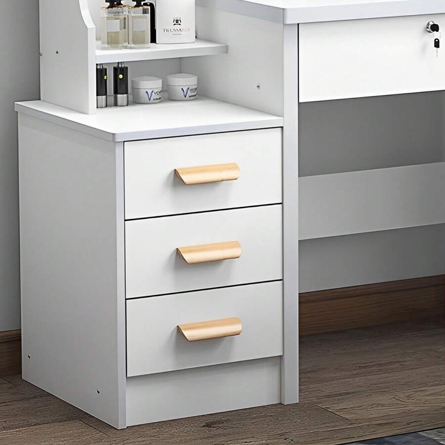 Sliding LED Mirror Vanity with Storage & Matching Stool