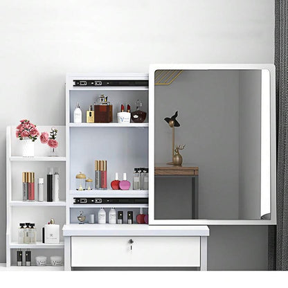 Sliding LED Mirror Vanity with Storage & Matching Stool