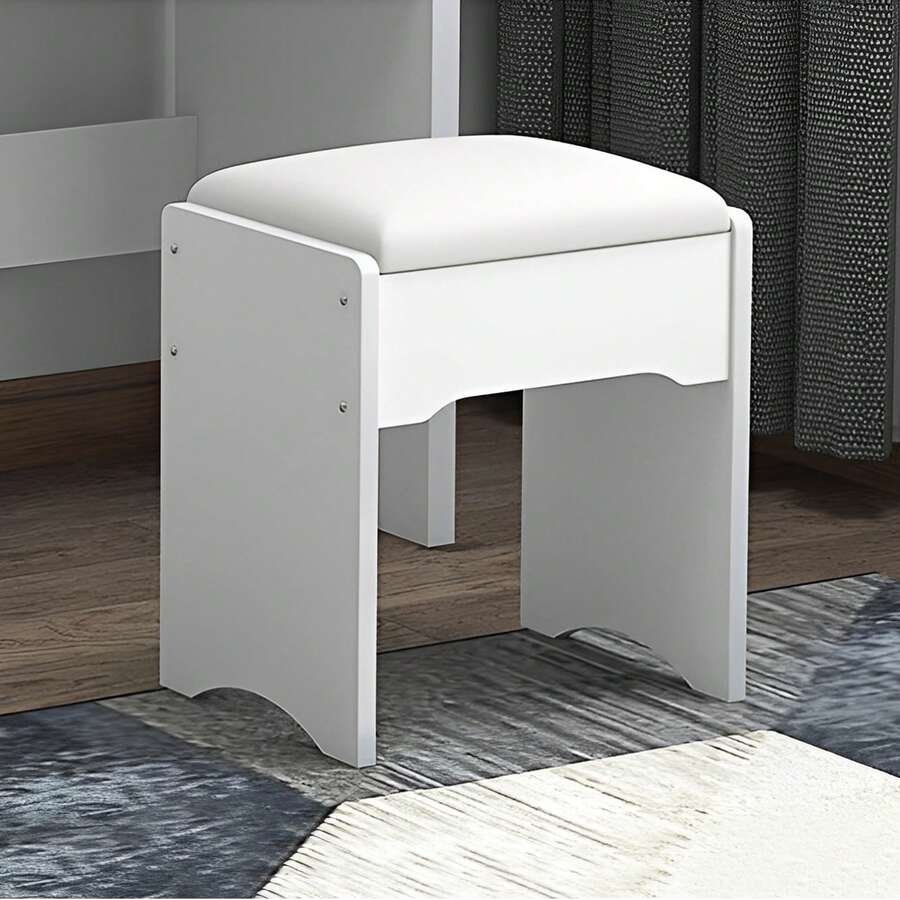 Sliding LED Mirror Vanity with Storage & Matching Stool