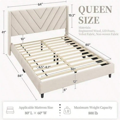 Queen Upholstered Bed Frame with Channel-Tufted Headboard