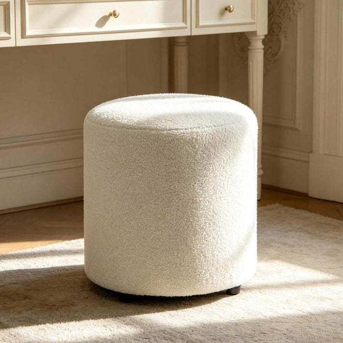 Round Teddy-Fleece Vanity Stool & Footrest