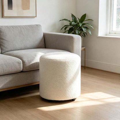 Round Teddy-Fleece Vanity Stool & Footrest