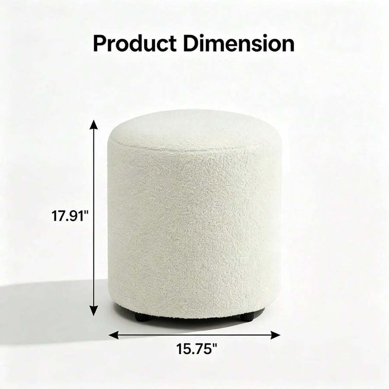 Round Teddy-Fleece Vanity Stool & Footrest