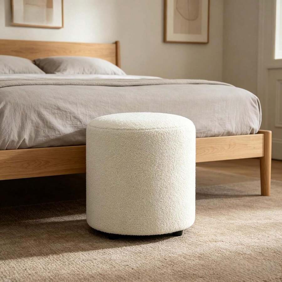 Round Teddy-Fleece Vanity Stool & Footrest