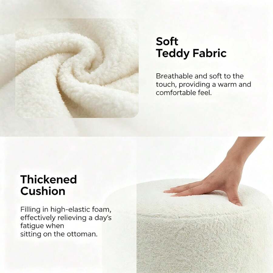 Round Teddy-Fleece Vanity Stool & Footrest