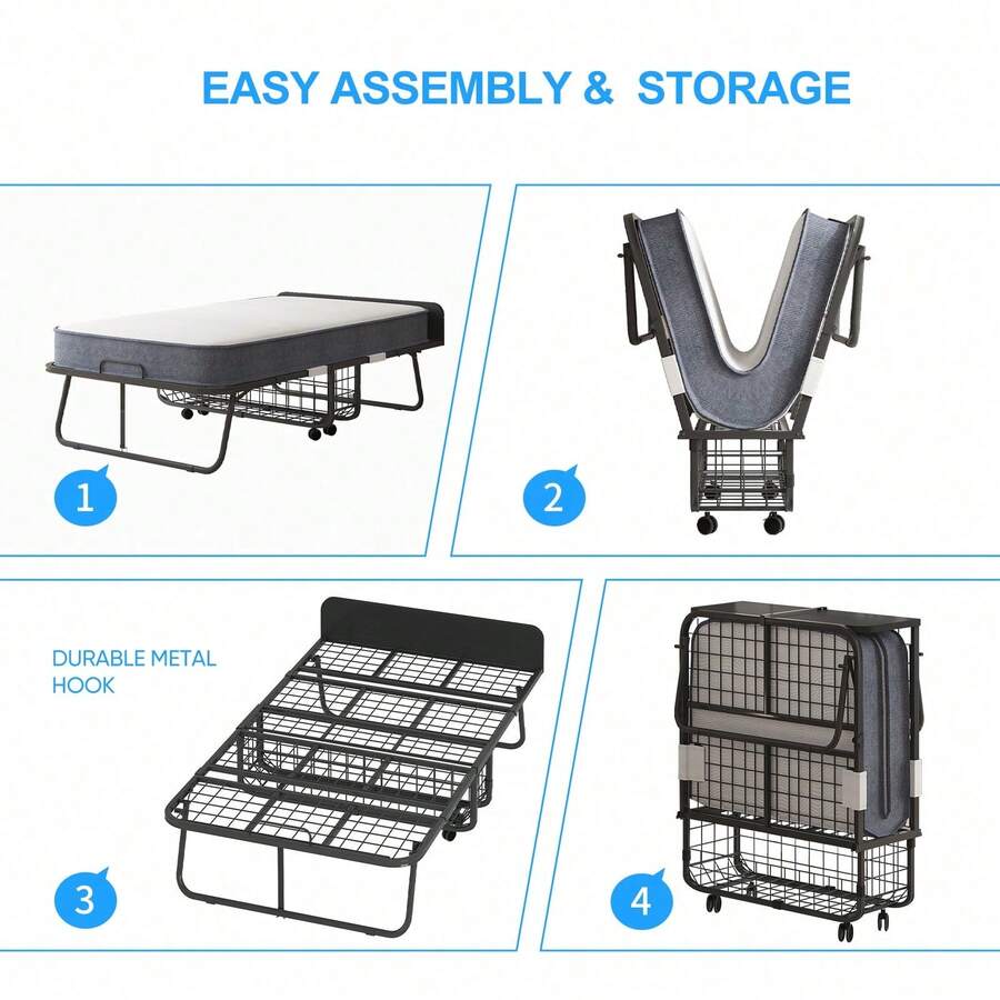 Rollaway Folding Guest Bed with 5-Inch Foam Mattress