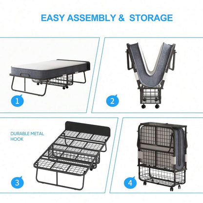 Rollaway Folding Guest Bed with 5-Inch Foam Mattress