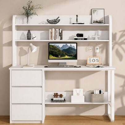 Home Office Desk with Hutch, 3 Drawers & Shelves