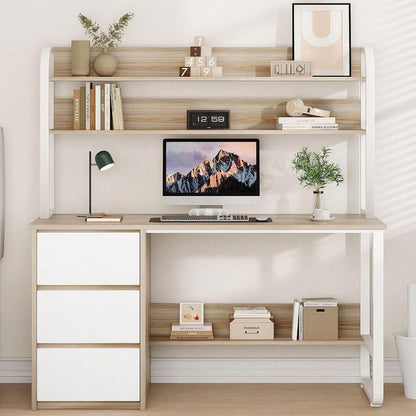 Home Office Desk with Hutch, 3 Drawers & Shelves