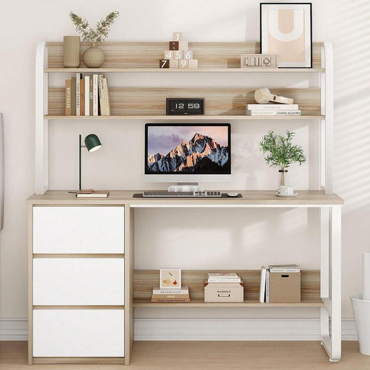 Home Office Desk with Hutch, 3 Drawers & Shelves