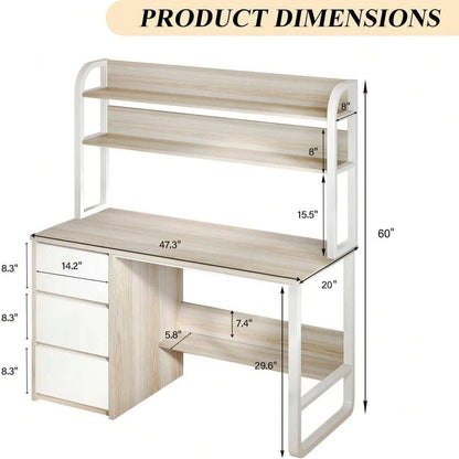 Home Office Desk with Hutch, 3 Drawers & Shelves